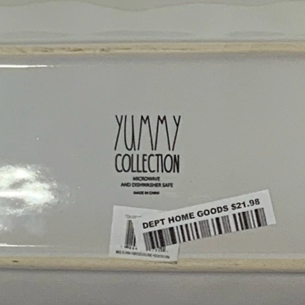 Yummy Rectangle Dish Tray Rectangle Fun Phrase Hangry Heavy Ceramic White Black